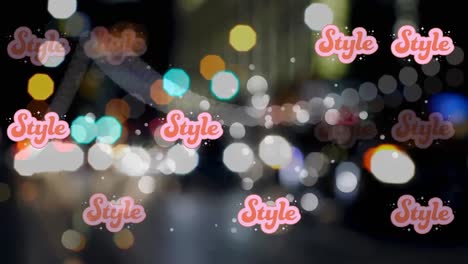 Animation-of-dots-and-sale-over-blurred-night-city-traffic