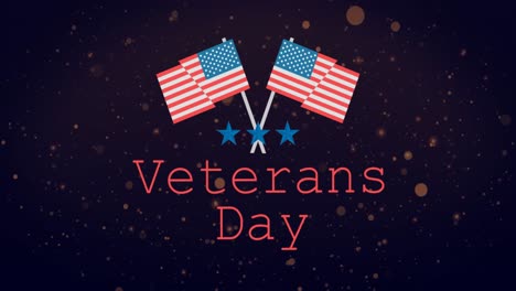 Animation-of-veterans-day-text-and-usa-flags-over-dark-background