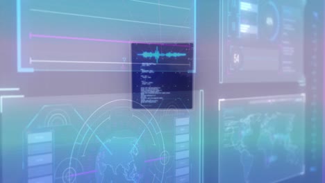 Animation-Der-Datenverarbeitung-Auf-Beweglichen-Bildschirmen-Auf-Blauem-Hintergrund
