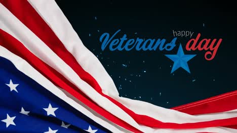 Animation-Des-Textes-Zum-Veteranentag-Und-Der-Schwenkenden-US-Flagge-Auf-Dunklem-Hintergrund