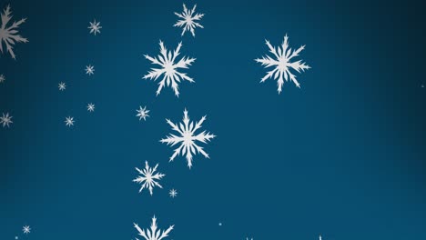 Digitale-Animation-Von-Schneeflocken-Symbolen,-Die-Gegen-Den-Kopierraum-Auf-Blauem-Hintergrund-Fallen