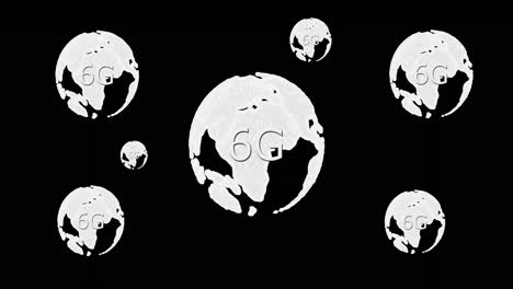 Animation-Rotierender-Globen-Und-6g-Auf-Schwarzem-Hintergrund