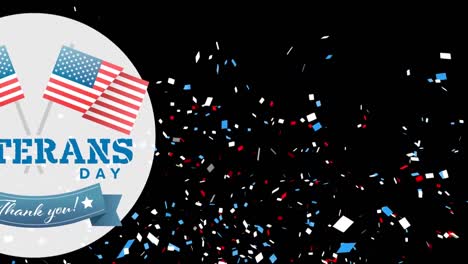 Animation-of-veterans-day-text-and-falling-confetti-over-dark-background