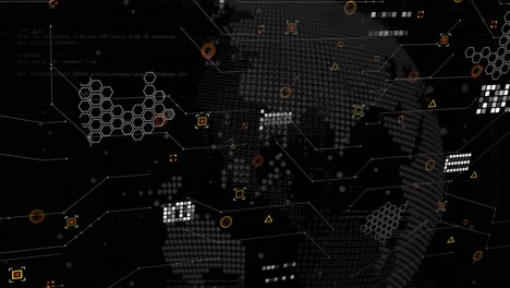 Animation-of-graphs,-data-and-icons-on-black-background