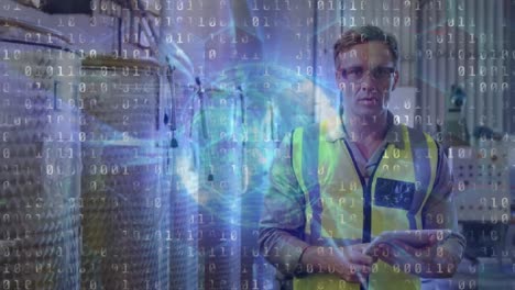 Animation-of-data-processing-over-caucasian-male-worker-using-tablet