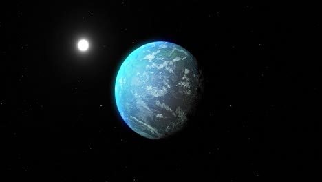 Animation-Des-Blauen-Planeten-Und-Der-Sonne-Im-Schwarzen-Raum