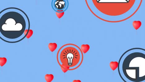 Animation-of-cloud,-lightbulb-and-heart-icons-on-blue-background