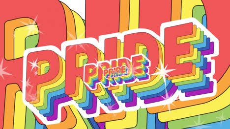 Animation-Von-Wiederholtem-Pride-Text-In-Regenbogenfarben,-Der-Sich-Mit-Weißen-Sternen-Bewegt