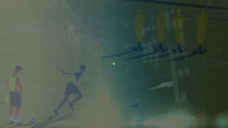 Animation-Von-Verbindungen-Verschiedener-Männlicher-Fußballspieler-Und-Datenverarbeitung