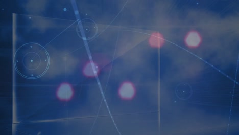 Animation-of-connections-and-blurred-lights-on-blue-background
