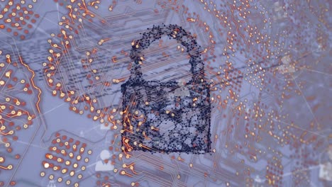 Animation-of-data-processing-and-padlock-over-white-background