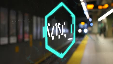 Animation-of-nft-logo-over-underground-train-arriving-at-metro-station