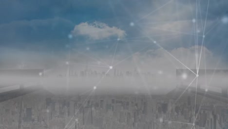Animation-Von-Verbindungen-über-Himmel-Und-Stadtbild
