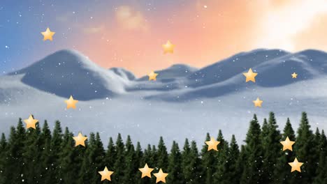 Animation-Von-Sternen-Zu-Weihnachten-über-Der-Winterlandschaft