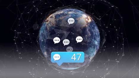 Animation-of-social-media-icons-with-growing-numbers-over-globe-with-network-of-connections