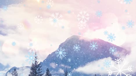 Animation-Von-Schnee,-Der-Zu-Weihnachten-über-Die-Landschaft-Fällt