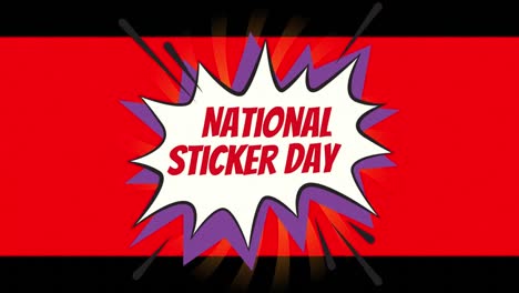 Animation-of-national-sticker-day-text-on-red-background
