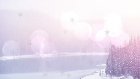 Animation-of-snow-falling-at-christmas-over-fir-trees