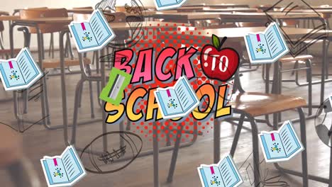 Animation-of-back-to-school-text-over-classroom