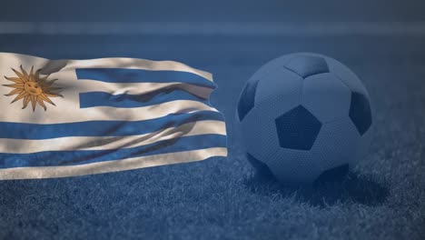 Animación-De-La-Bandera-De-Uruguay-Y-Fútbol-Sobre-El-Estadio