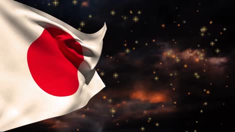 Animation-Der-Flagge-Japans-über-Feuerwerk