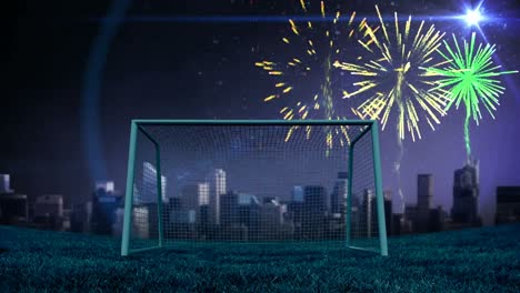 Animation-of-fireworks-and-goal-over-cityscape