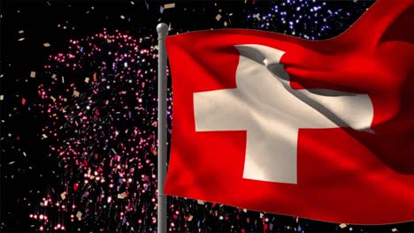 Animation-Der-Flagge-Der-Schweiz-über-Feuerwerk