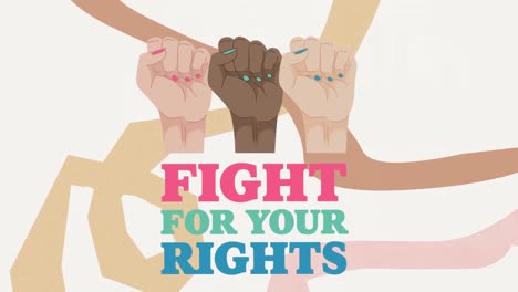 Animation-of-fight-for-your-rights-text-with-fist-icons-over-lines-on-white-background