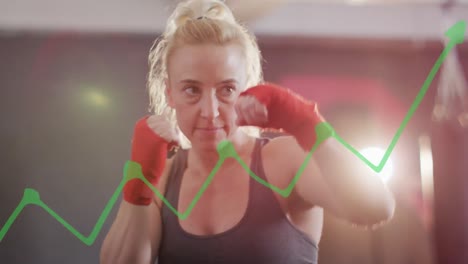 Animation-of-graph-over-caucasian-woman-boxing