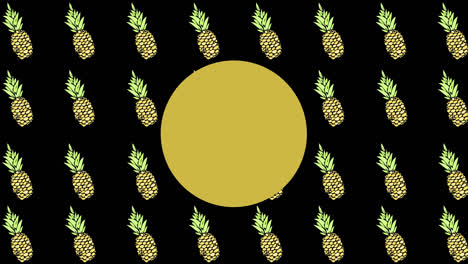 Animation-of-yellow-dot-over-pineapples-on-black-background