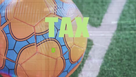 Animation-of-tax-day-text-and-football-over-data-processing