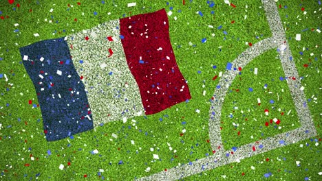 Animation-Von-Konfetti,-Das-über-Ein-Sportstadion-Mit-Der-Flagge-Frankreichs-Fällt