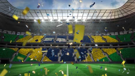 Animation-of-flag-of-brazil-over-confetti-on-stadium