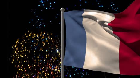 Animation-of-flag-of-france-over-fireworks-on-black-background