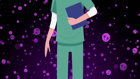 Animation-Einer-Kaukasischen-Ärztin-über-Rosa-Zellen-Auf-Schwarzem-Hintergrund