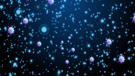 Animation-Von-Punkten-über-Violetten-Zellen-Auf-Marineblauem-Hintergrund