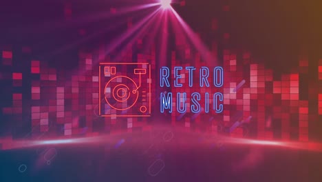 Animation-of-retro-music-over-purple-shapes-and-red-disco-lights