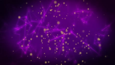 Animation-of-network-of-connections-and-glowing-spots-over-purple-background