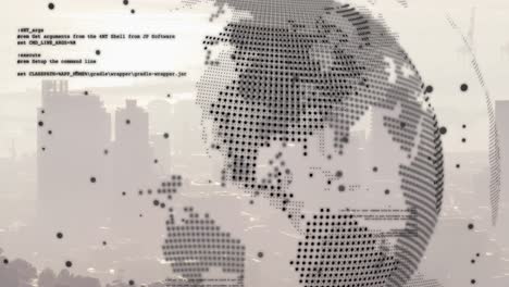 Animation-Der-Datenverarbeitung-Und-Globus-über-Dem-Stadtbild