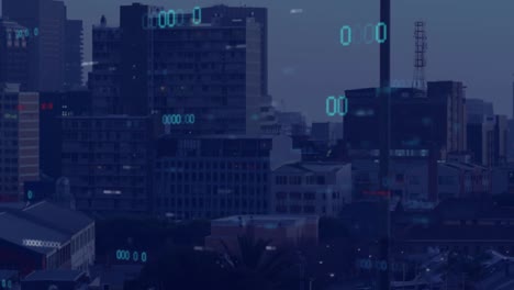 Animation-Der-Digitalen-Datenverarbeitung-über-Dem-Stadtbild