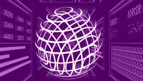 Animation-of-globe-and-data-processing-over-purple-background