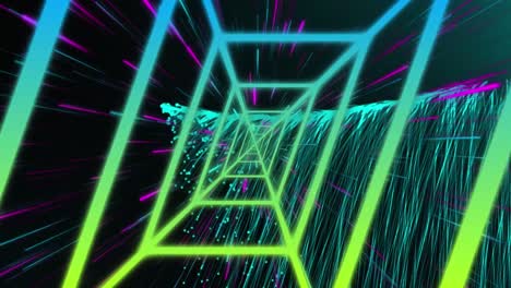 Animation-Geometrischer-Formen-über-Leuchtenden-Violetten-Lichtern-Auf-Dunklem-Hintergrund