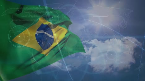 Animation-of-data-processing-over-flag-of-brazil