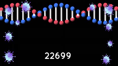 Animación-De-Cadena-De-ADN-Y-Células-Que-Caen-Sobre-Fondo-Oscuro.