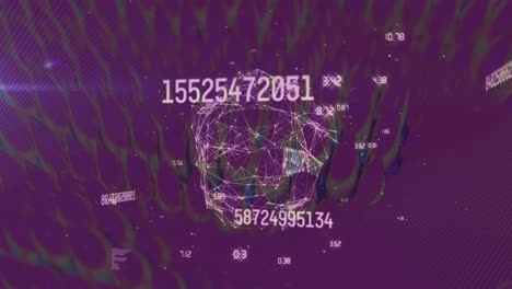 Animation-of-data-processing-and-network-of-connections-over-purple-background
