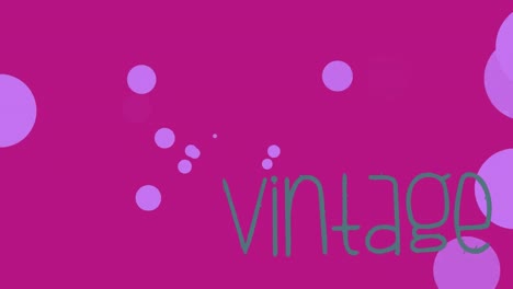 Animation-of-vintage-text-over-purple-spots-on-pink-background