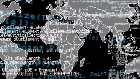 Animation-of-data-processing-over-grey-world-map-on-black-background