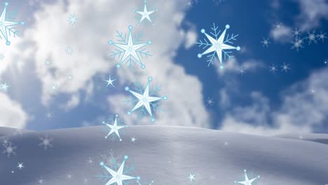 Animation-Von-Schneeflocken,-Die-über-Die-Winterlandschaft-Fallen
