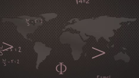 Animation-of-math-symbols-over-world-map-on-grey-background