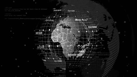 Animation-of-data-processing-with-globe-on-black-background